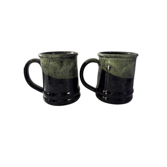 2 Deneen Pottery Devil Mountain Coffee Co Black Label Stoneware Mug Green Black - Picture 2 of 7